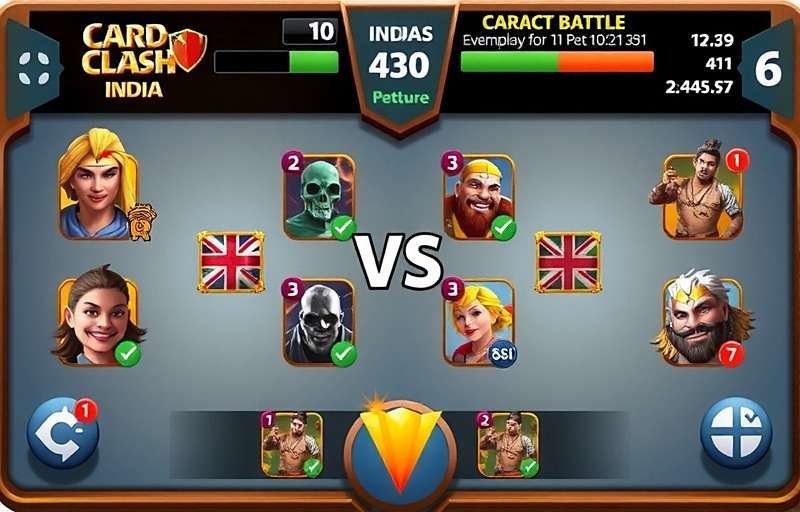 Card Clash India gameplay showing a battle between two players with Indian character cards